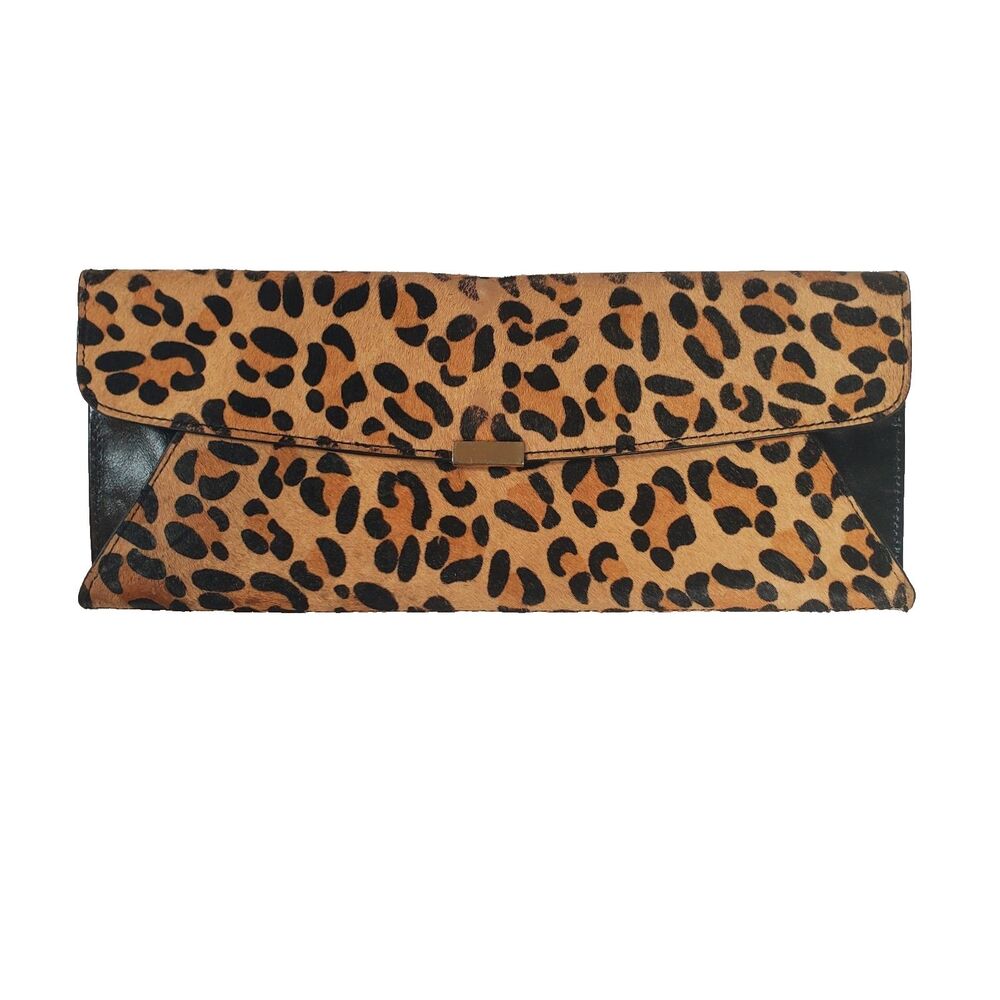 Steve Madden Women’s Large Clutch Bag Calf Hair Leather Leopard Animal Print